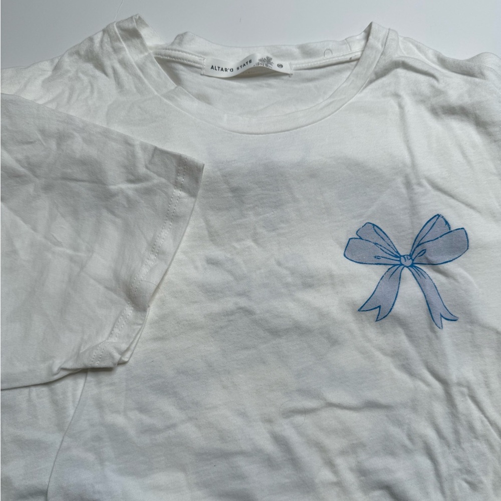 Altar’d State Short Sleeve Blue Bow Top